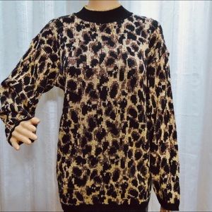 SPARKLY vintage leopard sweater with mock neck